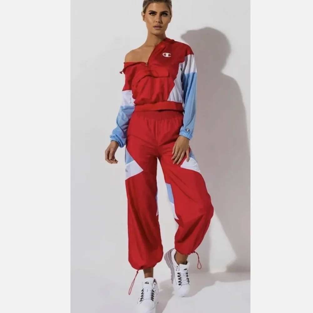 Champion Track Pants S Red Colorblock Windbreaker Jogger Gorpcore 90s Style